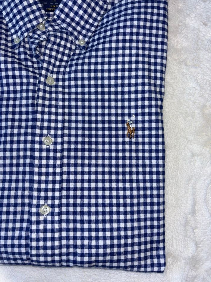 💙Chemise Neuve Ralph Lauren Homme à Carreaux Marine Logo Coloré - Taille S/36 - photo numéro 3