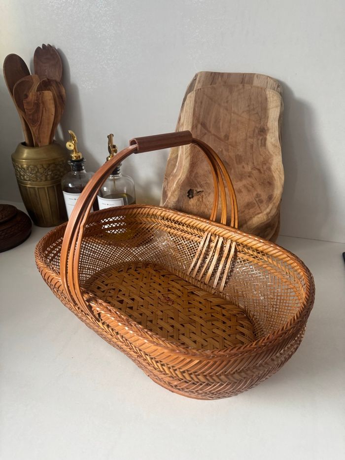 Panier ancien en osier / bambou tressé – vintage - photo numéro 3