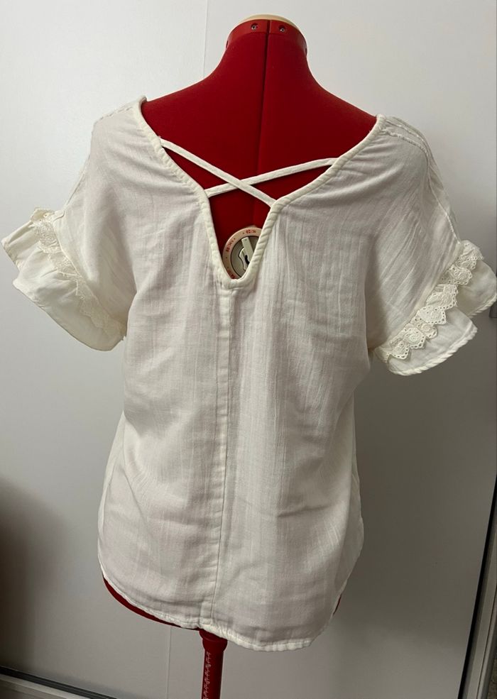 Blouse manches courtes volants et dentelle crème Camaïeu - photo numéro 7