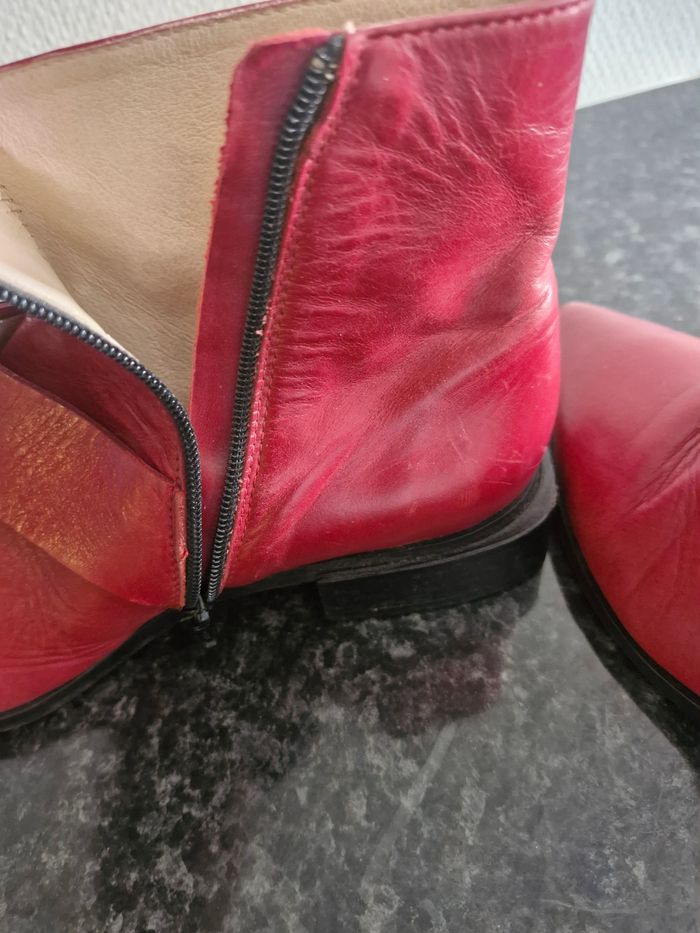 Botte en cuir véritable rouge cop copine - photo numéro 7