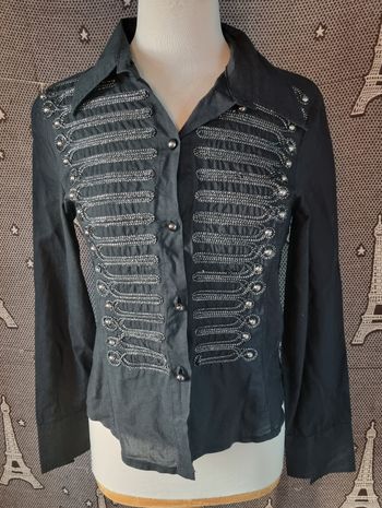 Chemise noir avec perles et pailleté argenté taille S