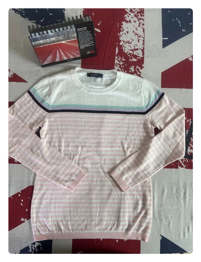 Sweat Tommy Blanc avec des liserés bleu et rose taille M - photo numéro 2
