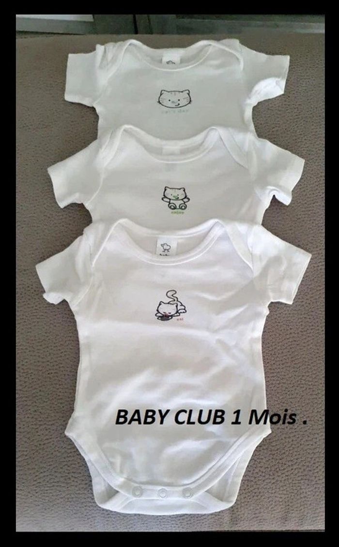 LOT 1 Mois filles de 3 bodies blanc et 1 barboteuse grise - photo numéro 2