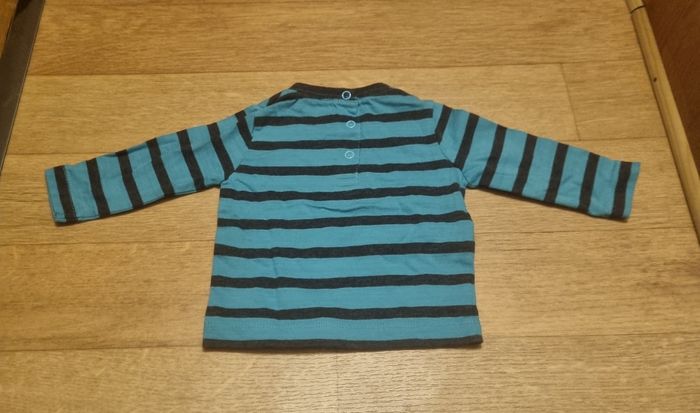 haut manches longue garçon bleu et noir à rayure tissaia taille 3 mois - photo numéro 3