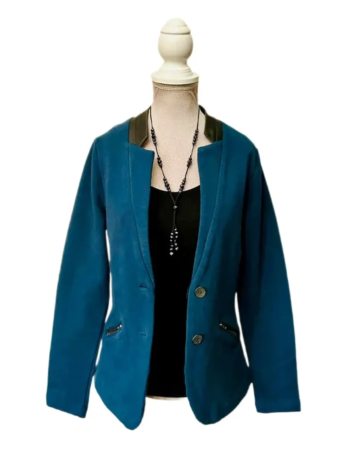 🦚Veste blazer en coton vintage 2000 34/36 Captain Tortue Y2K Petrol blue Fitted Jacket🦚 - photo numéro 4