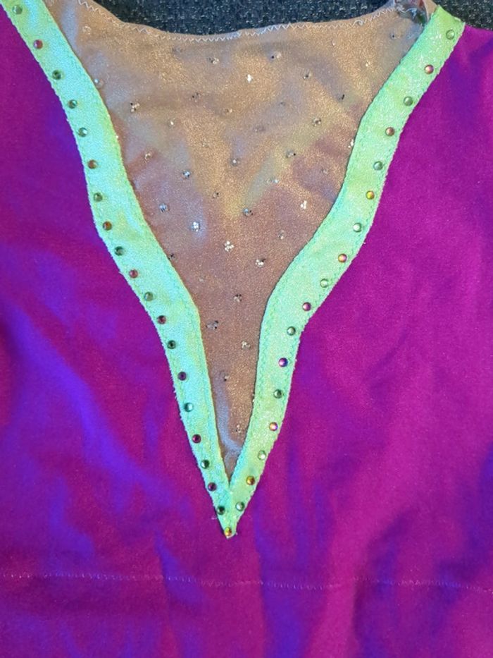 Justaucorps compétition GR 4 ans 5 ans rose violet et vert fluo - photo numéro 6