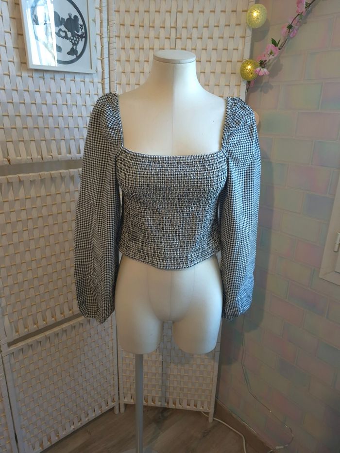🖤 joli top Gingham à manches bouffantes BZB femme TL / 40 🖤