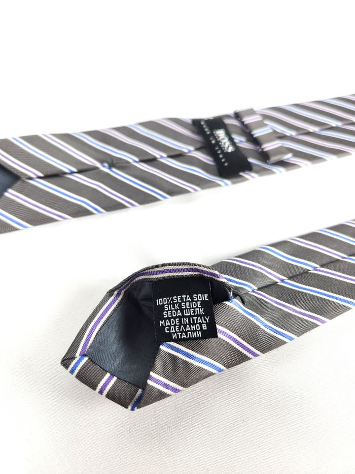 Cravate Grise Rayée Bleue Violette Blanche Homme - photo numéro 5