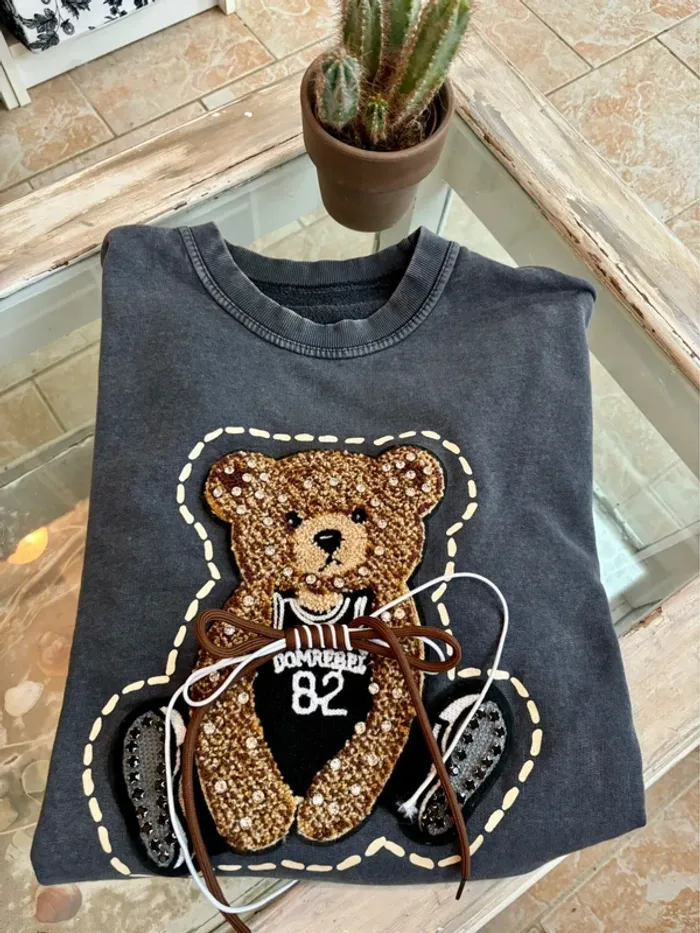 Sweat gris foncé noir ourson et strass Taille unique - photo numéro 14