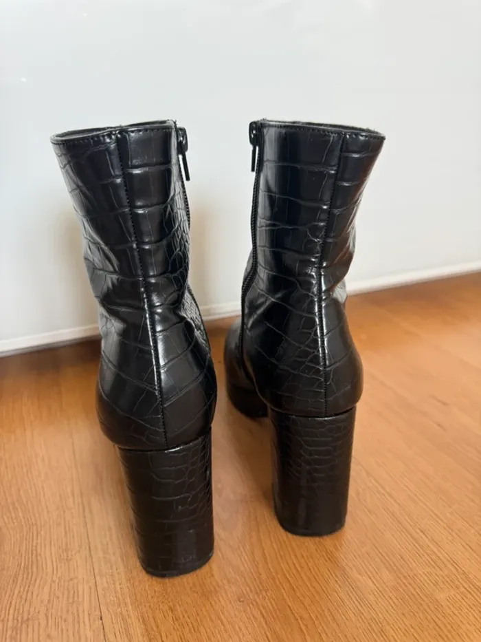 Bottine talon haut plateforme noir crocodile serpent - photo numéro 5