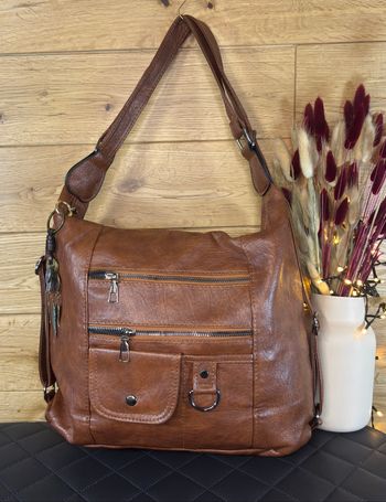 Sac à main marron convertible sac à dos femme simili cuir grande capacité neuf
