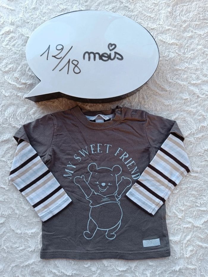 Tee shirt chemise manches longues Garçon 12/18 mois Winnie l'ourson my sweet friend H&M 100% coton