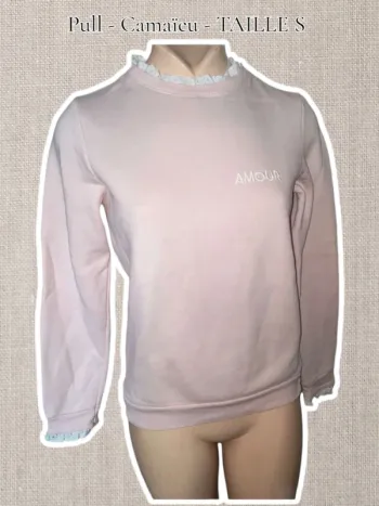 Pull - rose - Amour - Dentelle Blanche - Camaïeu - Taille S