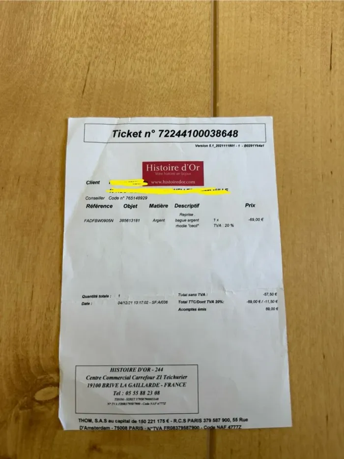 Bague argent rhodie « Cecil » Histoire d’Or taille 52 - photo numéro 2