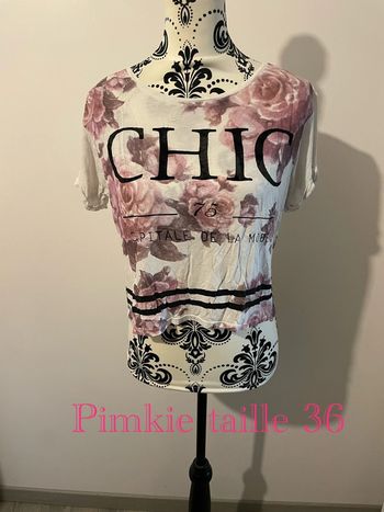 T-shirt à manches courtes blanc à motifs fleuris rose pimkie taille 36