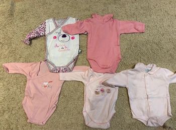 Lot de 5 bodies naissance (50 cm) - Tons roses et blanc