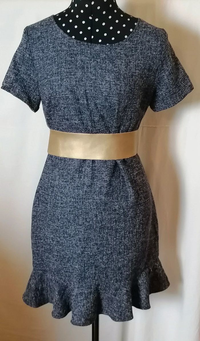 Robe type jean motif tweed volant bleu blanc taille S Y'Coo - photo numéro 3