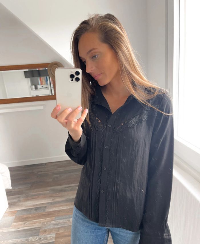 🌟 Chemise blouse manches longues noir avec broderie - photo numéro 8