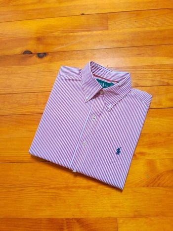 Chemise à rayures - Ralph Lauren - Classic Fit - Logo brodé marine - Fuchsia, blanc - Taille M