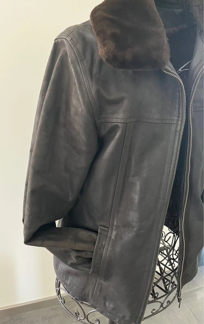 Veste manteau en cuir marron foncée Oakwood taille M - photo numéro 2