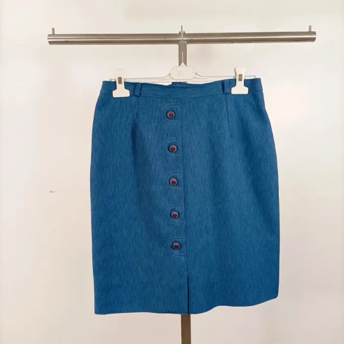 Tailleur vintage bleu Anouk 2 pièces – blazer et jupe boutonnée, taille 44 A1065 - photo numéro 13