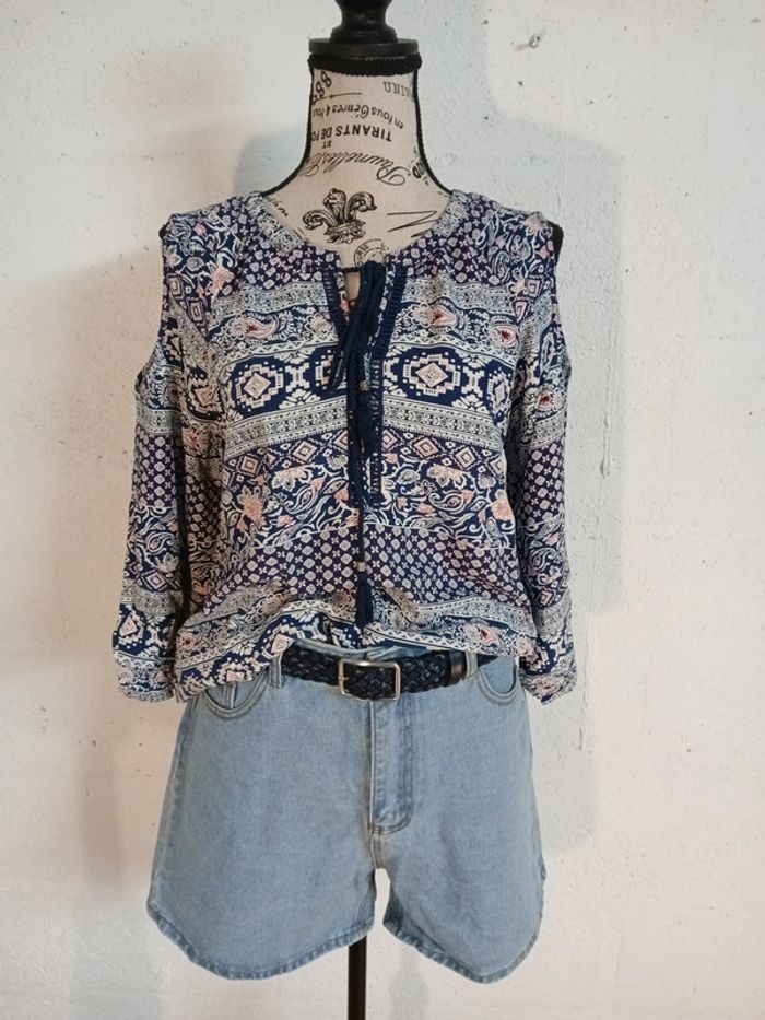 💙 Blouse à motifs épaules dénudées – Daniel Rainn – Taille M – Très bon état - photo numéro 6