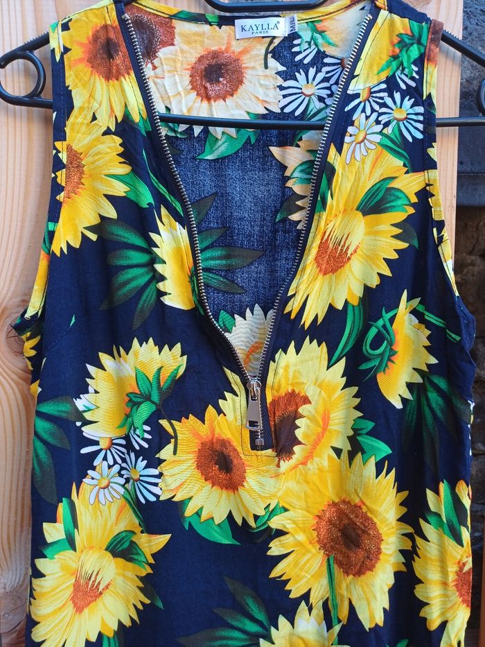 Jolie robe sans manches imprimé tournesol en coton Kaylla - photo numéro 4