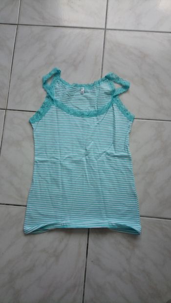 Top bleu et blanc rayé liseré dentelle