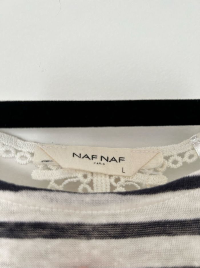 T-shirt marinière manches 3/4 crochet dans le dos Naf Naf L - photo numéro 4