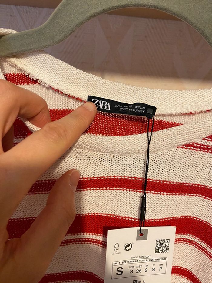 Superbe beau pull brut en maille fine à rayures Zara neuf avec étiquette taille S - photo numéro 4