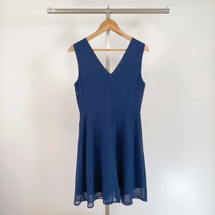 Robe bleu nuit Camaïeu taille 38 coupe fluide avec paillettes, décolleté V dos et devant A1232 - photo numéro 6