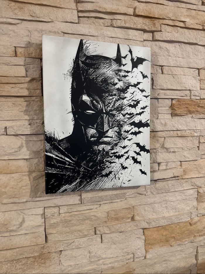 Tableau Batman noir et blanc en toile 30x40cm – Style comics dark - photo numéro 3