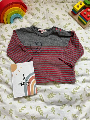 teeshirt manches longues gris et rouge grain de blé 6 mois