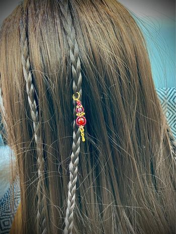 Bijou de cheveux - tresse/dread - macramé pierre Agate rouge et Grenat