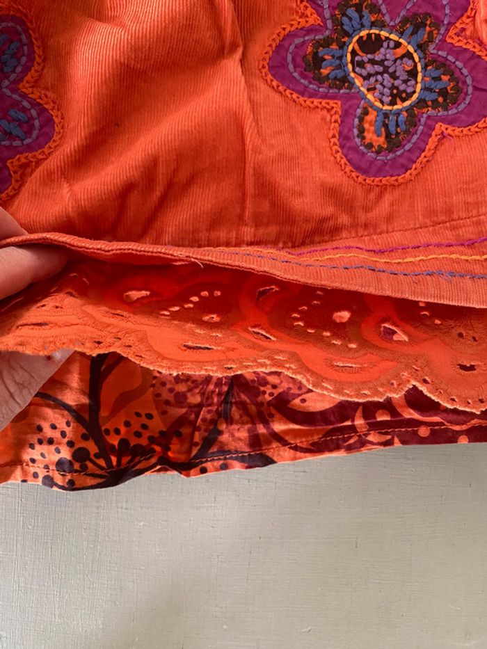 Jupe Catimini orange avec fleurs brodées 6 ans en velours côtelé - photo numéro 5