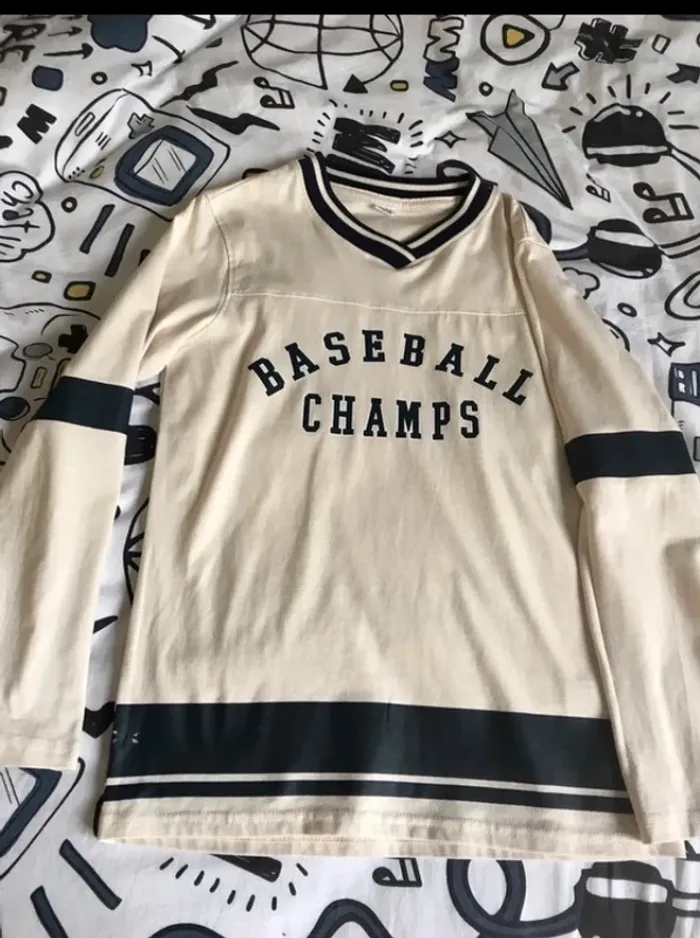 tshirt manches longues garçon 12 ans beige et bleu à rayures