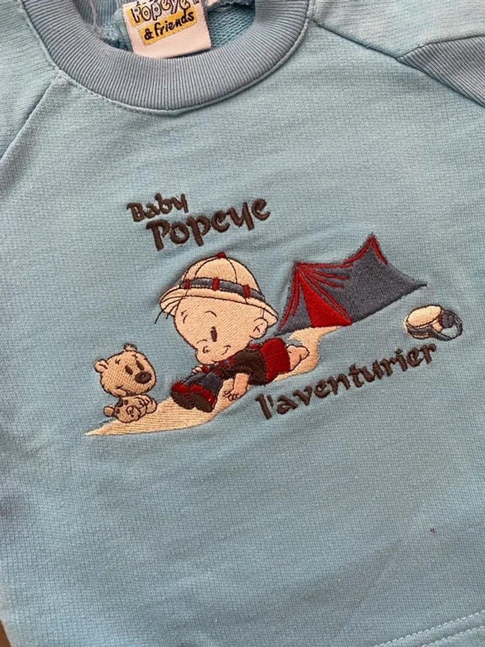 Sweat Baby Popeye bleu ciel - photo numéro 5