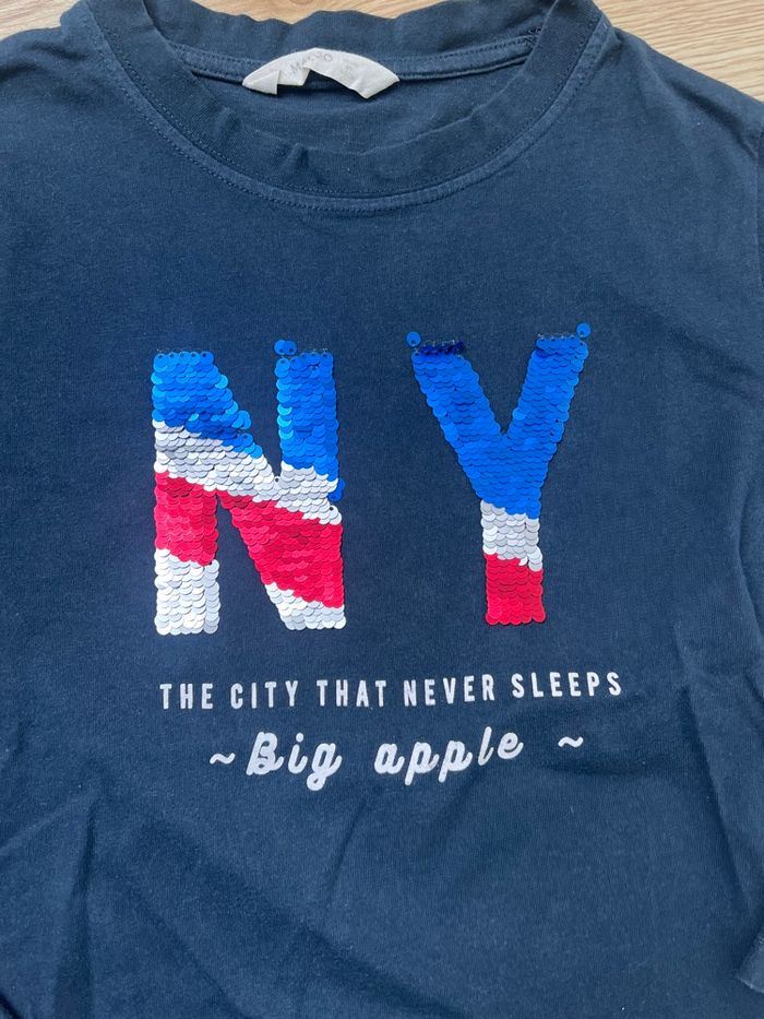 Teeshirt bleu marine à sequins Mango - photo numéro 2