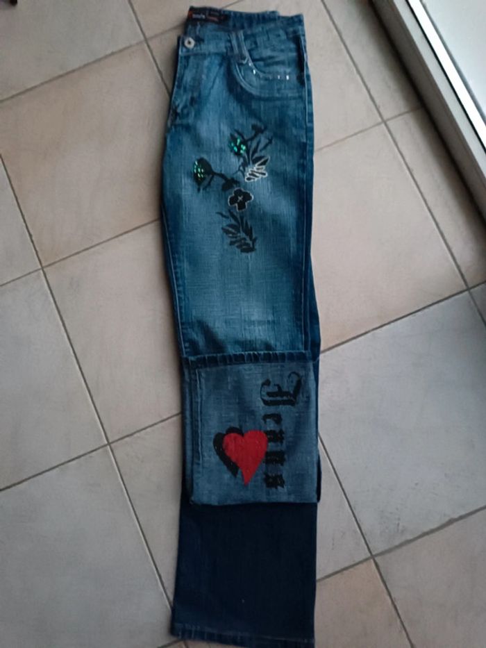 Jeans imprimé fleur taille L - très bon état - Onado jeans - photo numéro 5