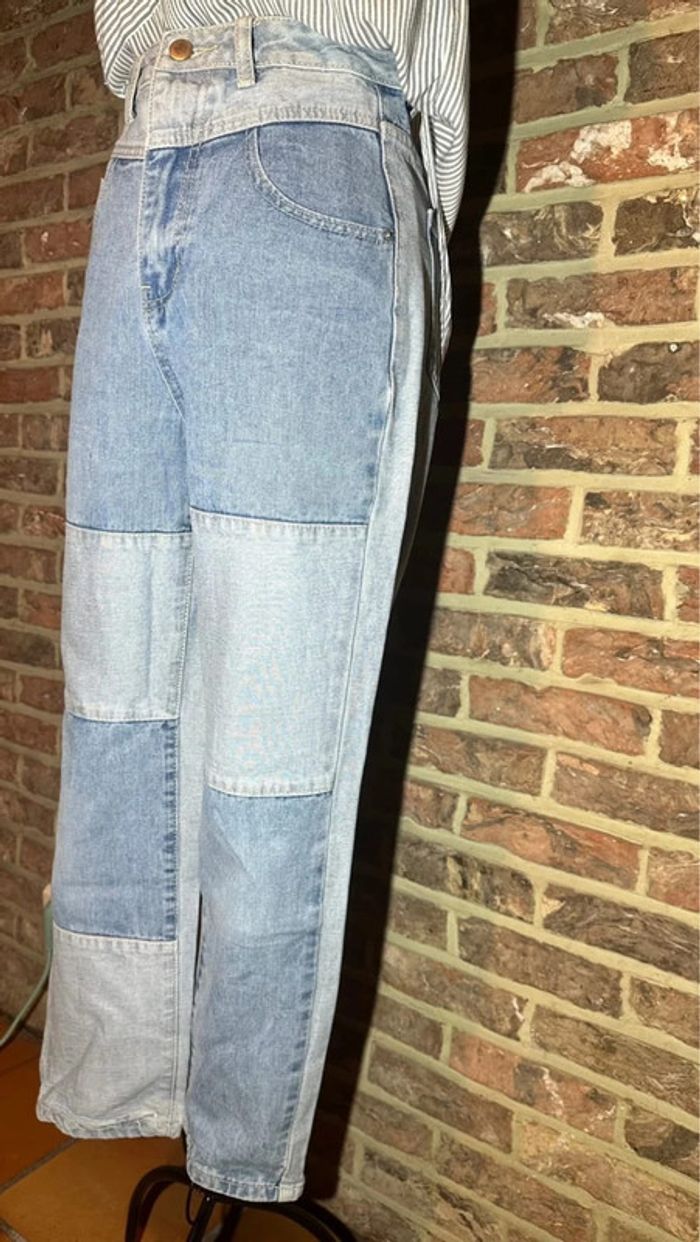 Jeans Taille Haute bleu bicolore Shein Taille XS /34 - photo numéro 3