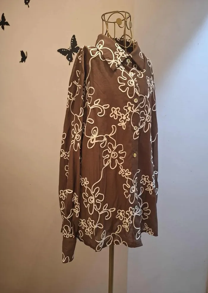 Chemise en coton marron brodée - photo numéro 3