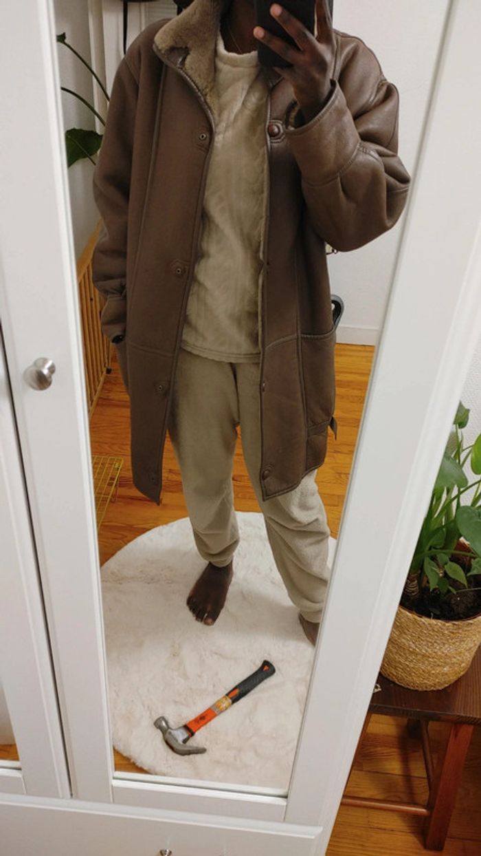 Manteau vintage en peau de mouton retourné shearling montone sheepskin réversible - photo numéro 5