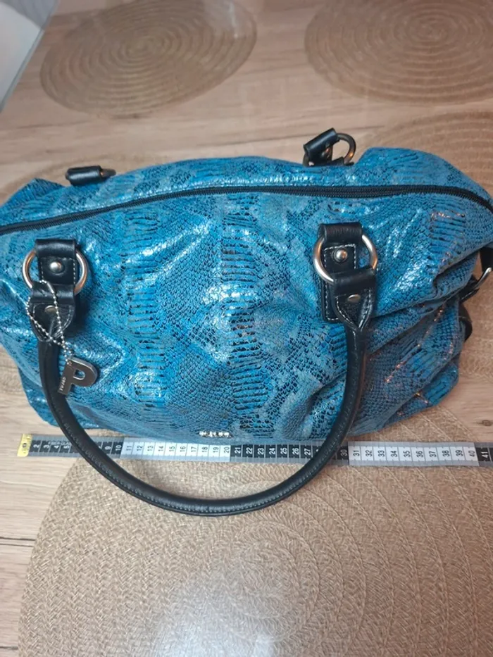 Sac à main Picard cuir effet python bleu et noir - photo numéro 11