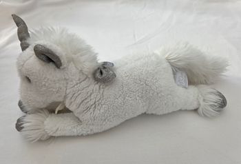 Doudou Licorne allongé blanche et argenté- 34 cm - Histoire d'ours