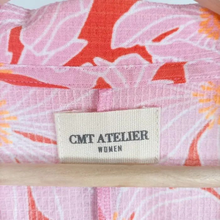 Chemise fluide fleurie rose orange CMT Atelier, col V nouée devant, taille M A516 - photo numéro 12