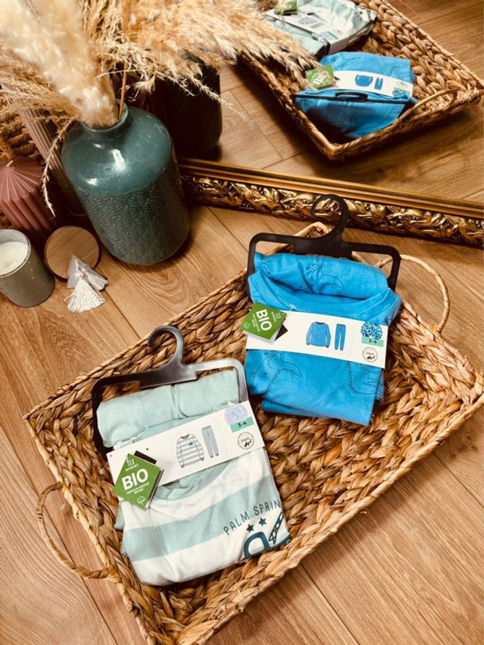 Taille 3-4 ans set de 2 pyjamas 2 pièces coton fin garçon Tex menthe bleu Neufs 💙