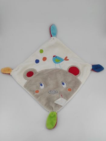Doudou carré plat Ours oiseau blanc Nicotoy