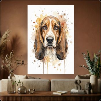Affiche chien aquarelle "Basset Hound" poster déco murale élégante A3 Sans cadre