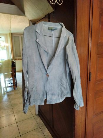 Veste blazer tailleur 100% ramie bleu clair M/38