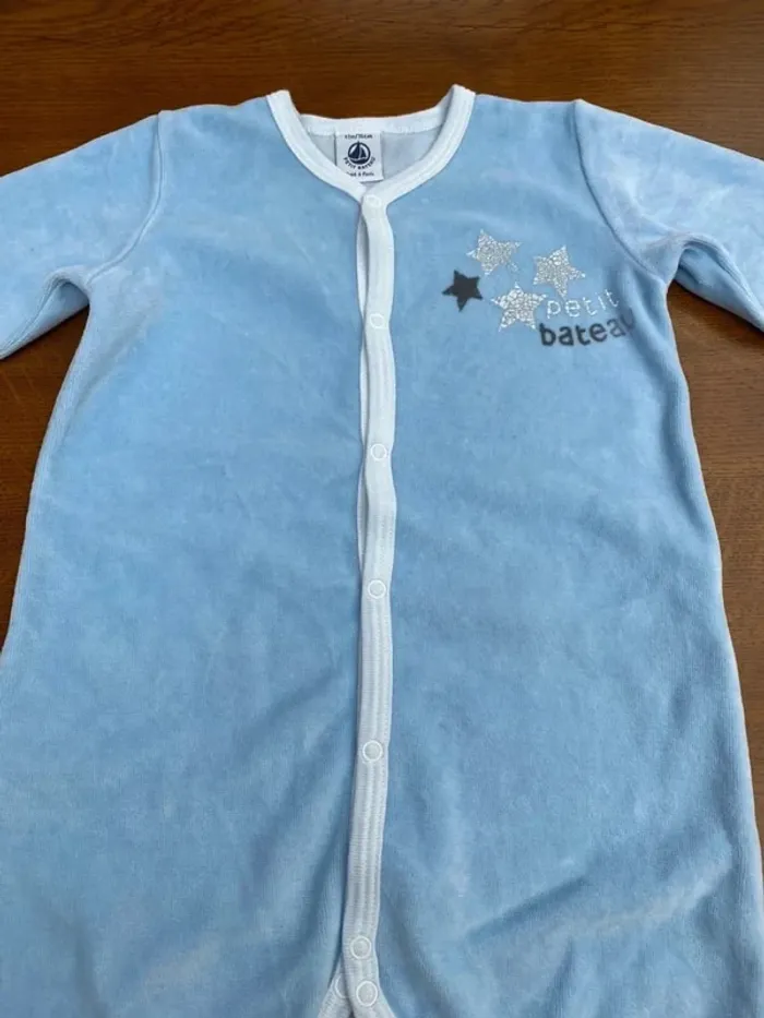 Pyjama petit bateau molletonné bleu ciel 12 mois - photo numéro 3